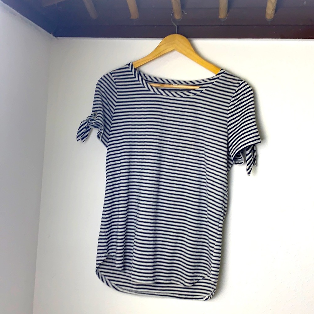 Navy blue Striped blouse with detail cap sleeve